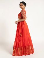 Orange Handloom Silk Lehenga ( Set of 2 ) - Image 2