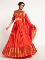 Orange Handloom Silk Lehenga ( Set of 3 ) - Image 2