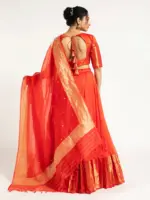 Orange Handloom Silk Lehenga ( Set of 3 ) - Image 6