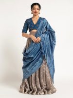 Silver Embroidered Tissue Silk Lehenga ( Set of 3) - Image 4