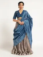 Silver Embroidered Tissue Silk Lehenga ( Set of 3) - Image 4