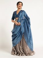 Silver Embroidered Tissue Silk Lehenga ( Set of 3) - Image 3