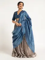 Silver Embroidered Tissue Silk Lehenga ( Set of 3) - Image 3