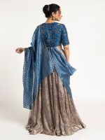 Silver Embroidered Tissue Silk Lehenga ( Set of 3) - Image 5