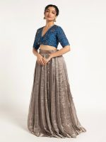 Silver Embroidered Tissue Silk Lehenga ( Set of 2) - Image 2