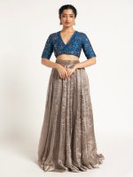 Silver Embroidered Tissue Silk Lehenga ( Set of 2) - Image 5