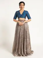 Silver Embroidered Tissue Silk Lehenga ( Set of 2) - Image 5