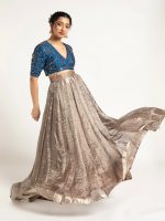 Silver Embroidered Tissue Silk Lehenga ( Set of 2)
