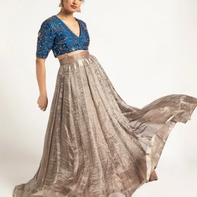 Silver Embroidered Tissue Silk Lehenga ( Set of 2)