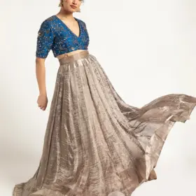 Silver Embroidered Tissue Silk Lehenga ( Set of 2)