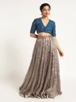 Silver Embroidered Tissue Silk Lehenga ( Set of 2) - Image 4