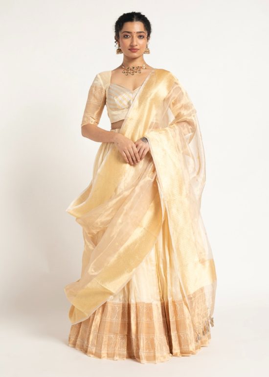 Ivory Silk Lehenga ( Set of 3 )