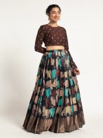 Black Printed Silk Lehenga ( Set of 2)