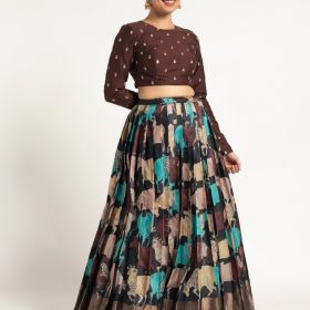 Black Printed Silk Lehenga ( Set of 2)