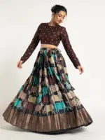 Black Printed Silk Lehenga ( Set of 2) - Image 3