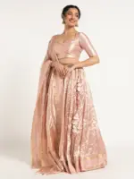 Onion Pink Tissue Silk Lehenga Set Of 3