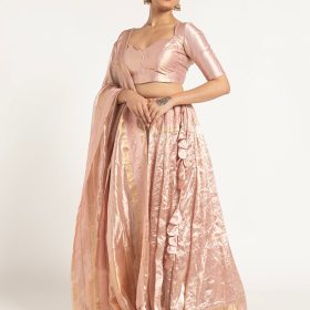 Onion Pink Tissue Silk Lehenga Set Of 3