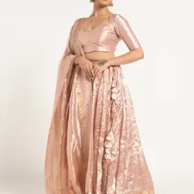 Onion Pink Tissue Silk Lehenga Set Of 3