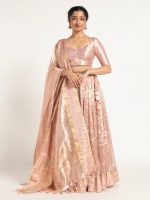 Onion Pink Tissue Silk Lehenga Set Of 3 - Image 6