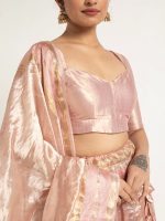 Onion Pink Tissue Silk Lehenga Set Of 3 - Image 4