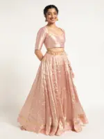 Onion Pink Tissue Silk Lehenga Set Of 2