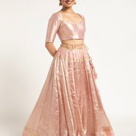 Onion Pink Tissue Silk Lehenga Set Of 2