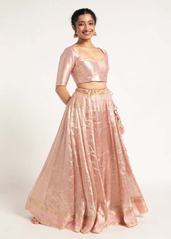 Onion Pink Tissue Silk Lehenga Set Of 2