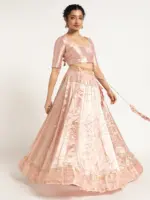 Onion Pink Tissue Silk Lehenga Set Of 2 - Image 2