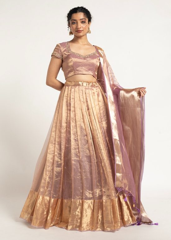 Lavender Tissue silk Lehenga ( Set of 3)