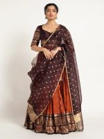 Rust Orange Silk Lehenga ( Set of 3 )