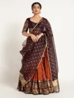 Rust Orange Silk Lehenga ( Set of 3 )
