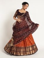 Rust Orange Silk Lehenga ( Set of 3 ) - Image 3