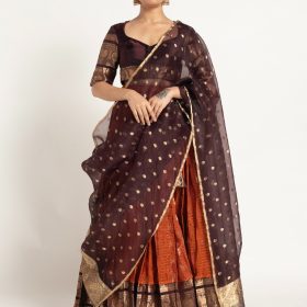 Rust Orange Silk Lehenga ( Set of 3 )