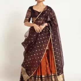 Rust Orange Silk Lehenga ( Set of 3 )
