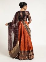 Rust Orange Silk Lehenga ( Set of 3 ) - Image 5