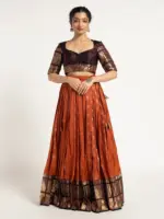 Rust Orange Silk Lehenga ( Set of 2 )