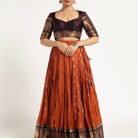 Rust Orange Silk Lehenga ( Set of 2 )