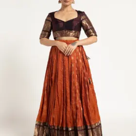 Rust Orange Silk Lehenga ( Set of 2 )