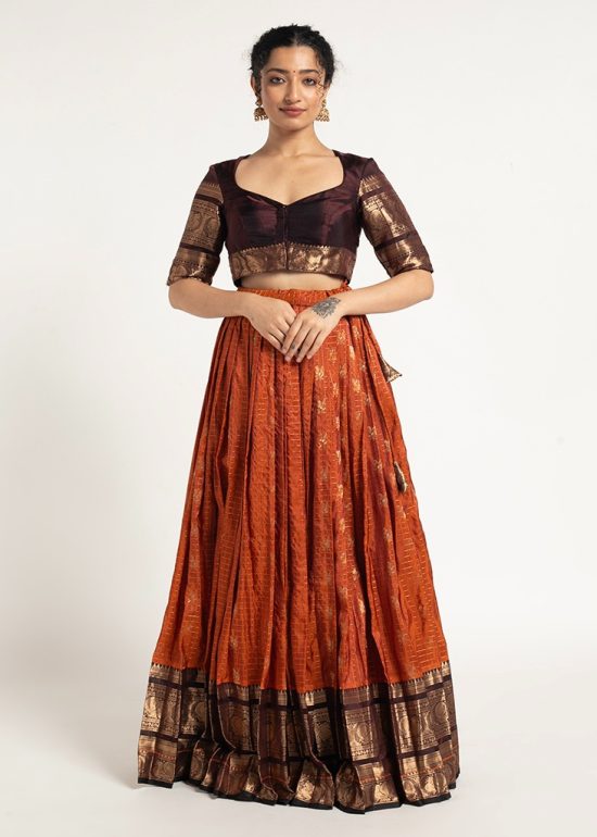 Rust Orange Silk Lehenga ( Set of 2 )