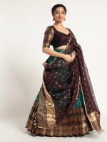Teal Blue Silk Lehenga ( Set of 3 ) - Image 4