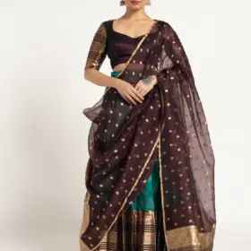 Teal Blue Silk Lehenga ( Set of 3 )