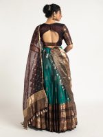 Teal Blue Silk Lehenga ( Set of 3 ) - Image 5