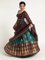 Teal Blue Silk Lehenga ( Set of 3 ) - Image 2