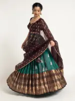 Teal Blue Silk Lehenga ( Set of 3 ) - Image 2