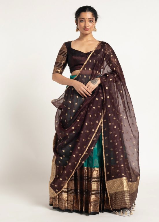 Teal Blue Silk Lehenga ( Set of 3 )