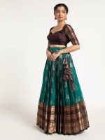 Teal Blue Silk Lehenga ( Set of 2 ) - Image 3