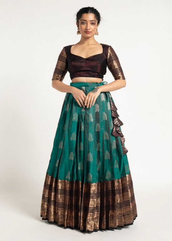 Teal Blue Silk Lehenga ( Set of 2 )