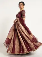 Burgundy Tissue Silk Lehenga ( Set of 3 ) - Image 2