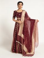 Burgundy Tissue Silk Lehenga ( Set of 3 ) - Image 5