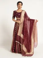 Burgundy Tissue Silk Lehenga ( Set of 3 ) - Image 5